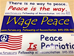 For any donation of $15 or more, a peace bumper sticker.