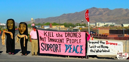 Activists demonstrating at a military drone base. Photo courtesy John Amidon.