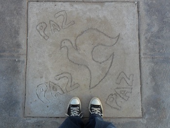 Paz on sidewalk in Juarez Valley