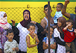 Syrian refugees at train station in Hungary